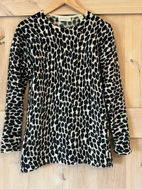 Lord & Taylor black Leopard Print wool rabbit hair sweater EUC Medium